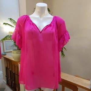MILLY For Design Nation Hot Pink Sheer Top Large